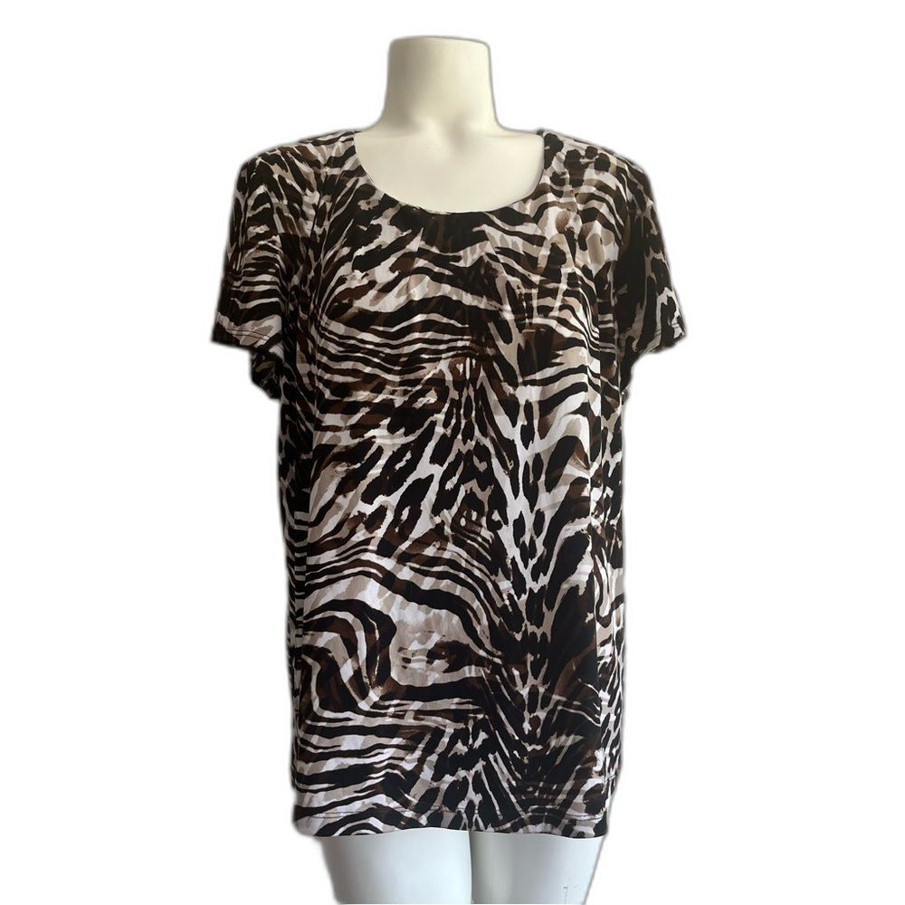 Chico’s Animal Print Brown White Blouse 2 L Large